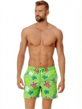 Vilebrequin Men’s Green Tortoise Multicolor Swim Trunks 5.5” Size L EUC